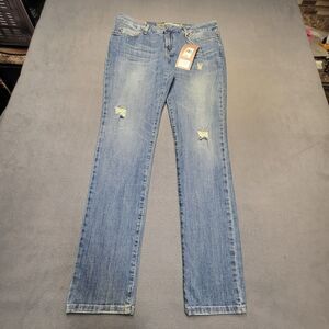 NWT Denigma Jeans Women's Size 12 Blue Skinny Leg Stretch Denim Distressed